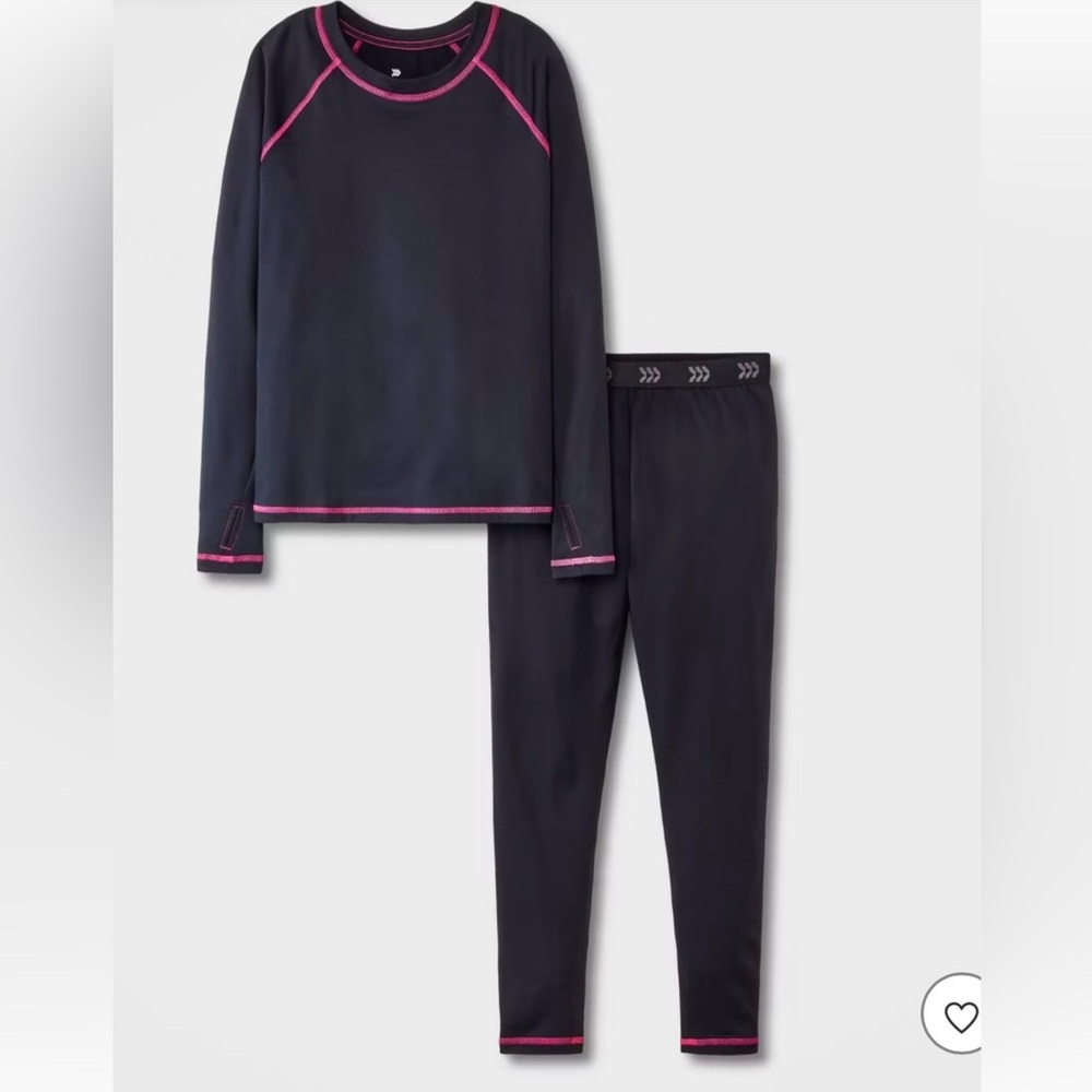 all in motion Black Youth Thermal Set with Pink Contrast Stitching